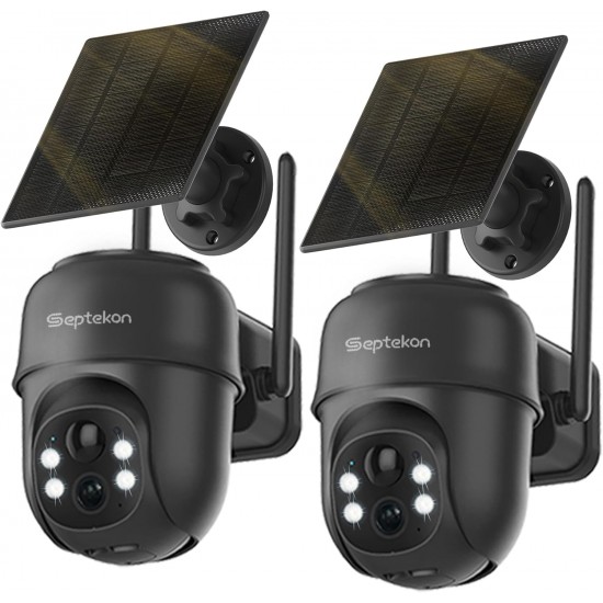 Septekon 2K Solar Security Cameras Wireless Outdoor 2 Pack, 360°PTZ Battery Powered Outdoor Camera, 2.4G WiFi Camera with Spotlight Color Night Vision, Motion Sensor Alarm, IP66, Black B40 2Pack Septekon 2K Solar Security Cameras Wireless Outdoor 2 Pack, 360°PTZ Battery Powered Outdoor Camera, 2.4G WiFi Camera with Spotlight Color Night Vision, Motion Sensor Alarm, IP66, Black B40 2Pack