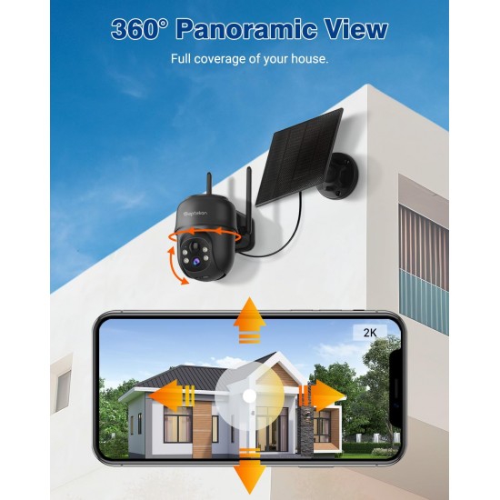 Septekon 2K Solar Security Cameras Wireless Outdoor 2 Pack, 360°PTZ Battery Powered Outdoor Camera, 2.4G WiFi Camera with Spotlight Color Night Vision, Motion Sensor Alarm, IP66, Black B40 Septekon 2K Solar Security Cameras Wireless Outdoor 2 Pack, 360°PTZ Battery Powered Outdoor Camera, 2.4G WiFi Camera with Spotlight Color Night Vision, Motion Sensor Alarm, IP66, Black B40
