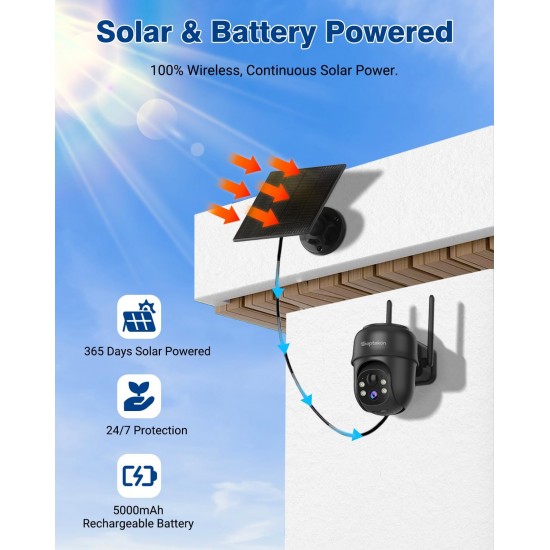 Septekon 2K Solar Security Cameras Wireless Outdoor 2 Pack, 360°PTZ Battery Powered Outdoor Camera, 2.4G WiFi Camera with Spotlight Color Night Vision, Motion Sensor Alarm, IP66, Black B40 Septekon 2K Solar Security Cameras Wireless Outdoor 2 Pack, 360°PTZ Battery Powered Outdoor Camera, 2.4G WiFi Camera with Spotlight Color Night Vision, Motion Sensor Alarm, IP66, Black B40