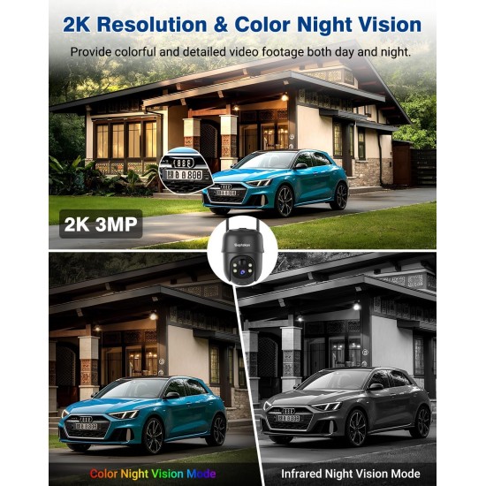 Septekon 2K Solar Security Cameras Wireless Outdoor 2 Pack, 360°PTZ Battery Powered Outdoor Camera, 2.4G WiFi Camera with Spotlight Color Night Vision, Motion Sensor Alarm, IP66, Black B40 Septekon 2K Solar Security Cameras Wireless Outdoor 2 Pack, 360°PTZ Battery Powered Outdoor Camera, 2.4G WiFi Camera with Spotlight Color Night Vision, Motion Sensor Alarm, IP66, Black B40
