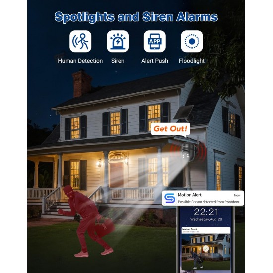 Septekon 2K Solar Security Cameras Wireless Outdoor 2 Pack, 360°PTZ Battery Powered Outdoor Camera, 2.4G WiFi Camera with Spotlight Color Night Vision, Motion Sensor Alarm, IP66, Black B40 Septekon 2K Solar Security Cameras Wireless Outdoor 2 Pack, 360°PTZ Battery Powered Outdoor Camera, 2.4G WiFi Camera with Spotlight Color Night Vision, Motion Sensor Alarm, IP66, Black B40