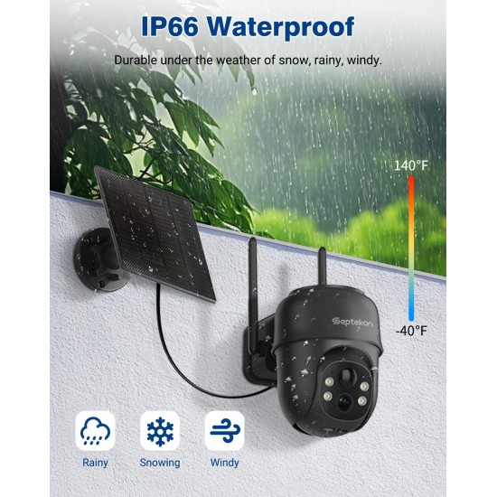 Septekon 2K Solar Security Cameras Wireless Outdoor 2 Pack, 360°PTZ Battery Powered Outdoor Camera, 2.4G WiFi Camera with Spotlight Color Night Vision, Motion Sensor Alarm, IP66, Black B40 Septekon 2K Solar Security Cameras Wireless Outdoor 2 Pack, 360°PTZ Battery Powered Outdoor Camera, 2.4G WiFi Camera with Spotlight Color Night Vision, Motion Sensor Alarm, IP66, Black B40