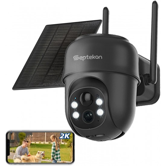 Septekon 2K Solar Security Cameras Wireless Outdoor 2 Pack, 360°PTZ Battery Powered Outdoor Camera, 2.4G WiFi Camera with Spotlight Color Night Vision, Motion Sensor Alarm, IP66, Black B40 Septekon 2K Solar Security Cameras Wireless Outdoor 2 Pack, 360°PTZ Battery Powered Outdoor Camera, 2.4G WiFi Camera with Spotlight Color Night Vision, Motion Sensor Alarm, IP66, Black B40