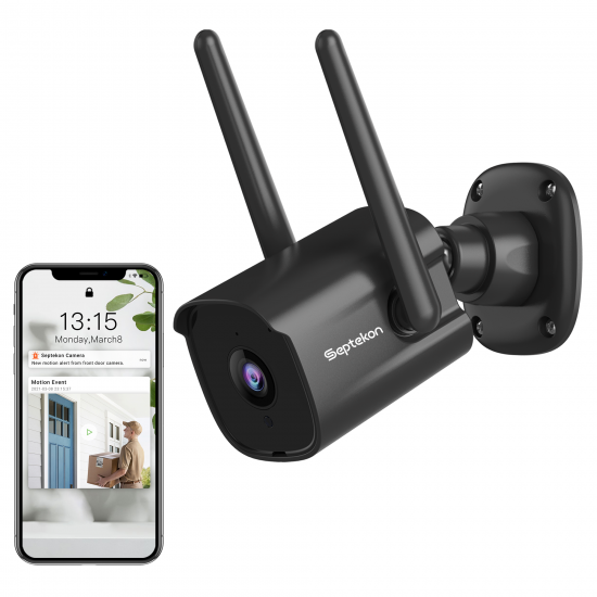 Septekon Outdoor Security Camera, 2K Cameras for Home Security, Dual Antenna 2.4G WiFi Camera with Night Vision, AI Motion Detection, 2-Way Audio, IP66 Waterproof, Black Septekon Outdoor Security Camera, 2K Cameras for Home Security, Dual Antenna 2.4G WiFi Camera with Night Vision, AI Motion Detection, 2-Way Audio, IP66 Waterproof, Black