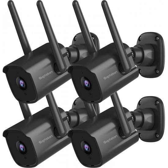 Septekon Outdoor Security Camera, 2K Cameras for Home Security, Dual Antenna 2.4G WiFi Camera with Night Vision, AI Motion Detection, 2-Way Audio, IP66 Waterproof, Black-4 pack Septekon Outdoor Security Camera, 2K Cameras for Home Security, Dual Antenna 2.4G WiFi Camera with Night Vision, AI Motion Detection, 2-Way Audio, IP66 Waterproof, Black-4 pack