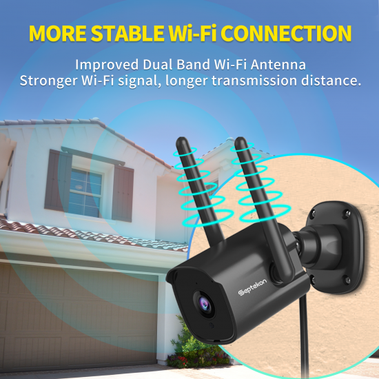 Septekon Outdoor Security Camera, 2K Cameras for Home Security, Dual Antenna 2.4G WiFi Camera with Night Vision, AI Motion Detection, 2-Way Audio, IP66 Waterproof, Black Septekon Outdoor Security Camera, 2K Cameras for Home Security, Dual Antenna 2.4G WiFi Camera with Night Vision, AI Motion Detection, 2-Way Audio, IP66 Waterproof, Black