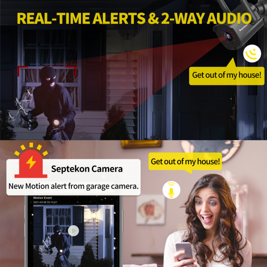 Septekon Outdoor Security Camera, 2K Cameras for Home Security, Dual Antenna 2.4G WiFi Camera with Night Vision, AI Motion Detection, 2-Way Audio, IP66 Waterproof, Black Septekon Outdoor Security Camera, 2K Cameras for Home Security, Dual Antenna 2.4G WiFi Camera with Night Vision, AI Motion Detection, 2-Way Audio, IP66 Waterproof, Black