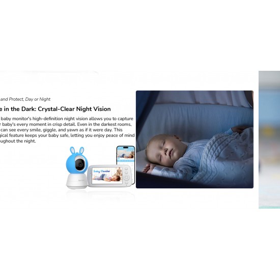Septekon Video Baby Monitor with Camera and Audio -  Remote Pan Tilt Zoom, Two-Way Talk, Night Vision, Thermal Room Monitor, Lullabies & White Noise